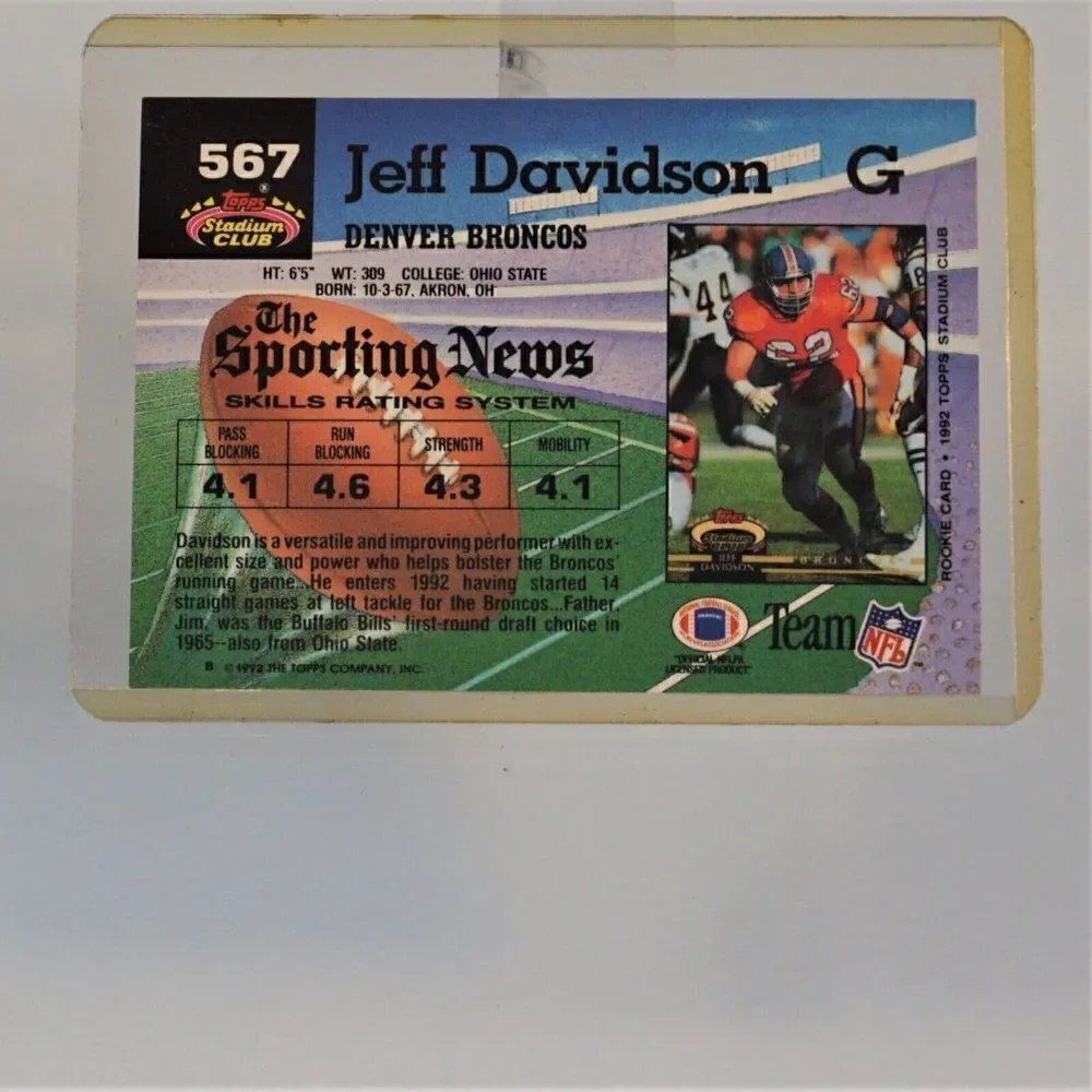1992 Topps Stadium Club Football Card Jeff Davidson Denver Broncos #567